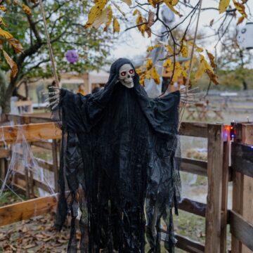 Halloween-Dekofigur Sensenmann am Zaun von Sonnenland Alpakas Halloween-Dekofigur Sensenmann am Zaun von Sonnenland Alpakas